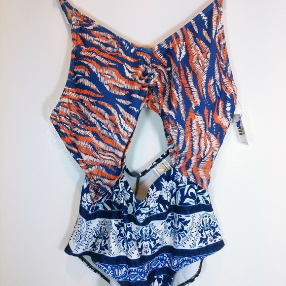 Made By Minkpink One Piece Swimsuit Resort Indigo Sunset Multicolor boho Sz XL - Picture 4 of 7